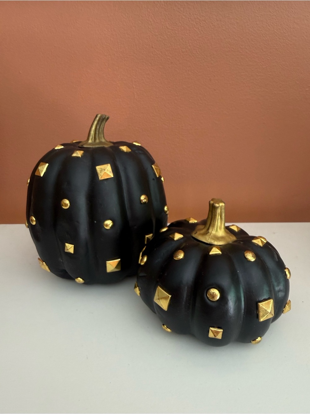 Black and Gold Studded Decorative Pumpkins - Home Accents